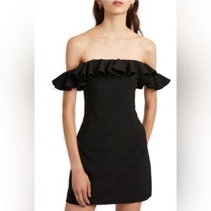 French Connection Off the Shoulder Ruffle Mini Dress in Black